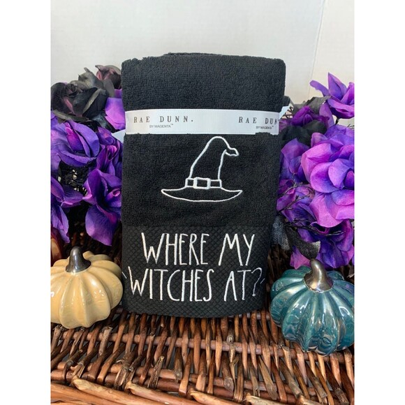 Rae Dunn "Where My Witches At?” Halloween Hand Towel Set - Picture 2 of 4
